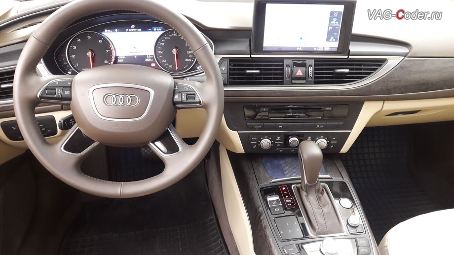 Audi A6(С7)-2018м/г - общий вид салона после завершения всех работ по доустановке мультимедийной информационно-навигационной системы Audi MMI Navigation Plus, замена магнитолы RMC на MIB-2 High с LTE и поддержкой функции Audi Smartphone в VAG-Coder.ru