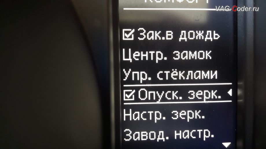 Skoda Yeti-2013м/г - активация функции опускания зеркала на стороне пассажира при движении задним ходом, активация и кодирование скрытых функций в VAG-Coder.ru в Перми