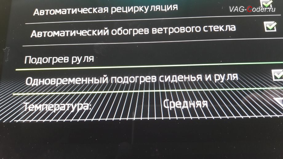 Skoda Kodiaq-2019м/г - в стоке нет функции автоматического включения подогрева руля, активация и кодирование скрытых функций, и программная разблокировка работы SmartLink в движении в VAG-Coder.ru в Перми