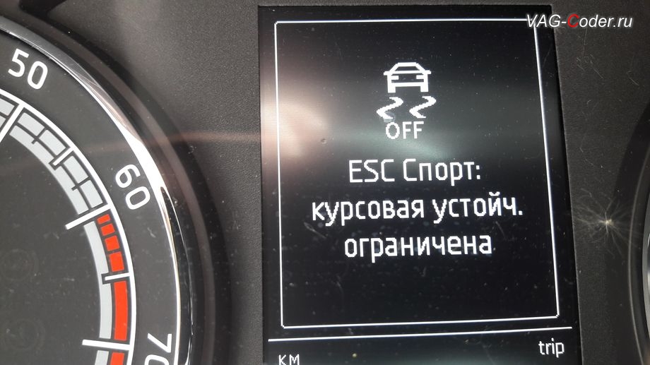 Skoda Kodiaq-2019м/г - вывод индикации режима ESC Спорт в панели приборов, активация и кодирование скрытых функций в VAG-Coder.ru в Перми