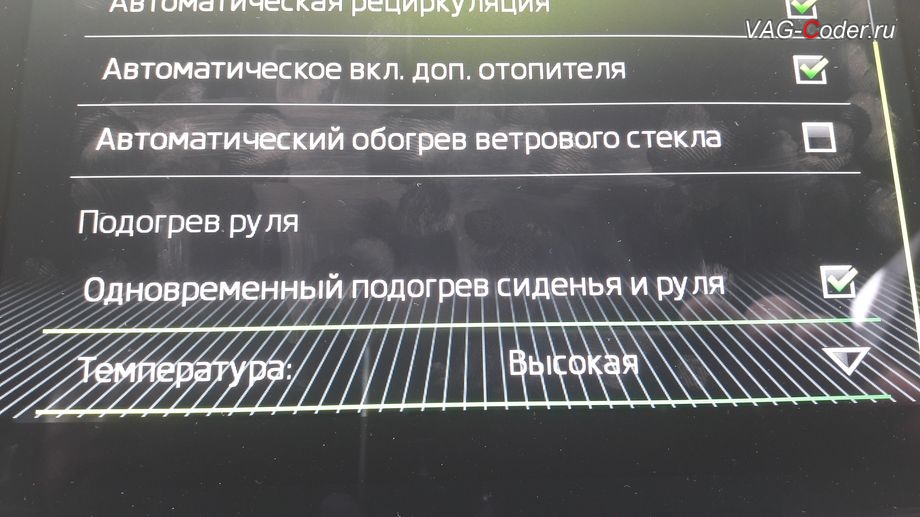 Skoda Kodiaq-2019м/г - в стоке нет функции автоматического включения подогрева руля, активация и кодирование скрытых функций в VAG-Coder.ru в Перми