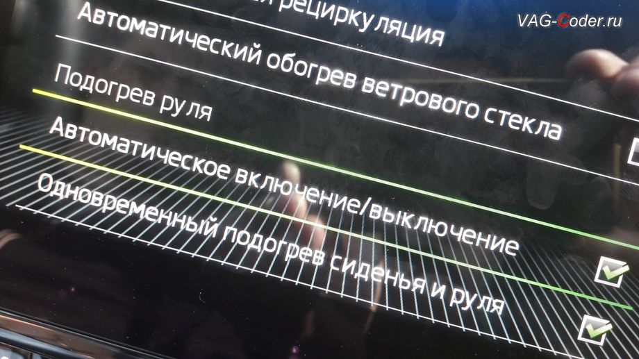Skoda Octavia A7 FL-2018м/г - активация функции и меню управления автоматического включения подогрева руля, активация и кодирование скрытых функций в VAG-Coder.ru в Перми