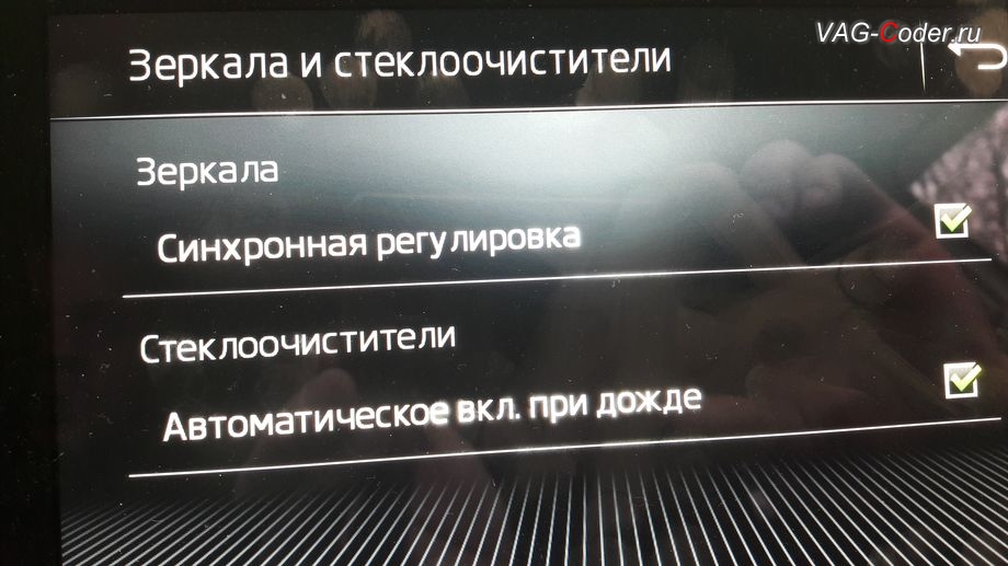 Skoda Octavia A7 FL-2018м/г - в стоке функция опускания зеркала недоступна, активация функции опускания зеркала на стороне пассажира при движении задним ходом, активация и кодирование скрытых функций в VAG-Coder.ru в Перми