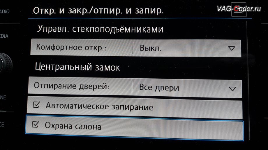 VW Tiguan NF-2020м/г - меню Бездорожье с отображением температуры охлаждающей жидкости, температуры масла двигателя и отображения угла поворота передних колес в штатной магнитоле, активация и кодирование скрытых функций в VAG-Coder.ru в Перми