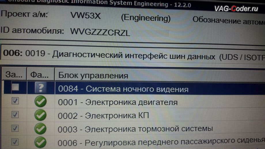 VW Touareg 3-2020м/г - в процессе выполнения работы по активации, кодированию и прописке всех функций системы ночного видения, доустановка инфракрасной камеры оригинальной заводской системы ночного видения Night Vision (Найт Вижен, Ночник) на Фольксваген Туарег 3 (CR) в VAG-Coder.ru в Перми