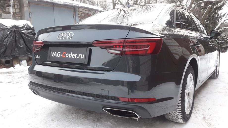 Audi A4 B9-1,4TSI-DSG7-2019м/г - доустановка штатной оригинальной камеры заднего вида с динамическими траекториями в ручке багажника на Ауди А4 Б9-2019м/г в VAG-Coder.ru в Перми