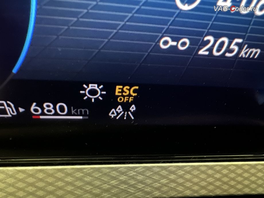 VW Tavendor-2024м/г - отображение визуальной индикации режима полного отключения системы стабилизации курсовой устойчивости ESCOff в панели комбинации приборов, программная активация и кодирование пакета скрытых заводских функций и активация функции Android Auto на Фольксваген Тавендор в VAG-Coder.ru в Ростове-на-Дону