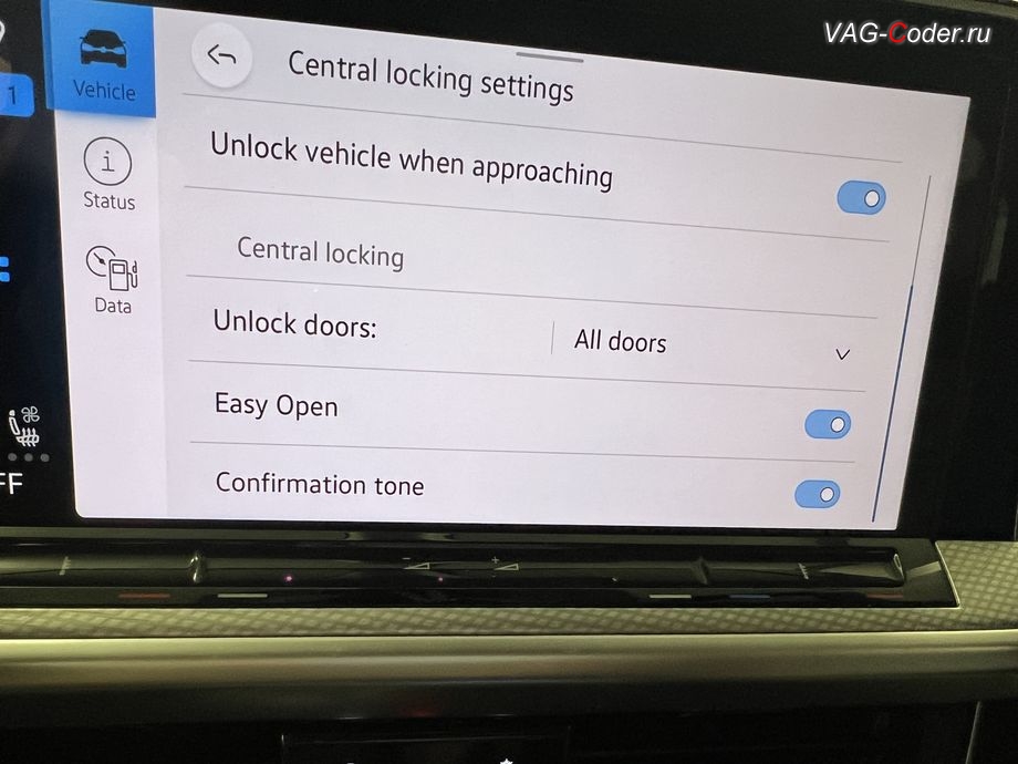VW Tavendor-2024м/г - активация меню управления Confirmation tone (Звуковое подтверждение) центрального замка при постановке или снятии с охраны автомобиля, программная активация и кодирование пакета скрытых заводских функций и активация функции Android Auto на Фольксваген Тавендор в VAG-Coder.ru в Ростове-на-Дону