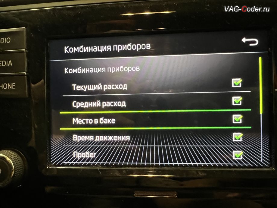 Skoda Rapid FL-2020м/г - активация функции отображения Место в баке в панели приборов - показ свободного места в топливном баке в литрах, обновление устаревшей прошивки блока управления 1,6MPI(CWVB), активация и кодирование пакета скрытых заводских функций, обновление устаревшей прошивки магнитолы Swing (MIB 2 GP Entry Plus), и чип-тюнинг двигателя 1,6MPI(CWVB) до 125 л.с и 175 Нм от PetranVAG Tuned на Шкода Рапид ФЛ в VAG-Coder.ru в Ростове-на-Дону