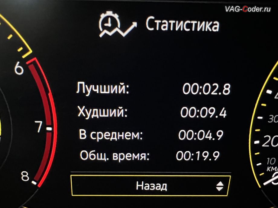 VW Tayron-2023м/г - активация дополнительного раздела функции Таймер кругов и отображение результатов Статистика меню функции Таймер кругов в панели приборов, русификация цифровой панели комбинации приборов (AID, Active Info Displаy), программное отключение активации аккаунта к онлайн сервисам - отключение входа аккаунта Welcome - Online service with you all the way на магнитоле, и программная активация и кодирование пакета скрытых заводских функций на Фольксваген Тайрон в VAG-Coder.ru в Ростове-на-Дону